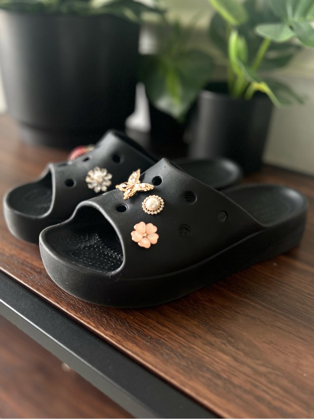 Black Crocs Platform Slides with Included Charms